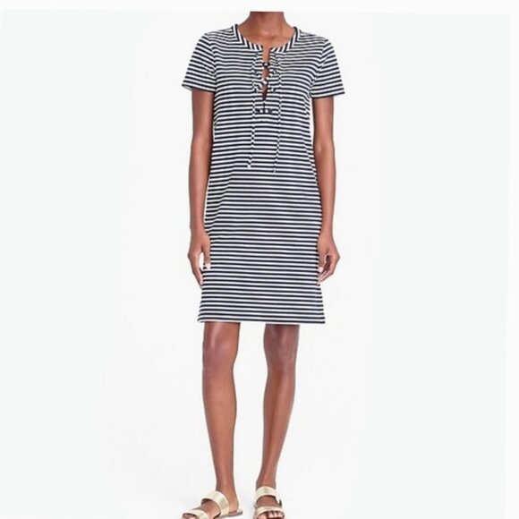 J. Crew Dresses & Skirts - J. Crew Size XXS Stripe Lace Up Shift Knit Dress Blue White